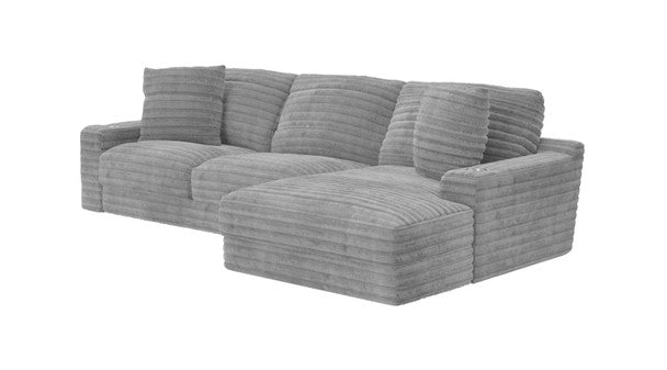 Comfrey Oversized Corduroy Gray 123" Sectional with Cupholders