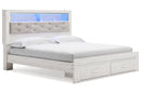 Altyra White King Upholstered Platform Bookcase Bed with Storage -  Ashley - Luna Furniture