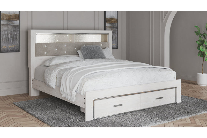 Altyra White King Upholstered Platform Bookcase Bed with Storage -  Ashley - Luna Furniture