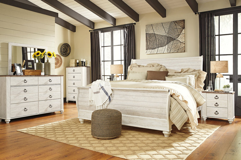 Willowton Whitewash King Sleigh Bed - Ashley - Luna Furniture