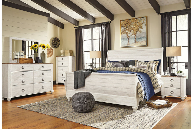 Willowton Whitewash King Sleigh Bed - Ashley - Luna Furniture