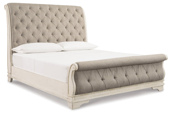 Realyn Chipped White Queen Sleigh Bed -  Ashley - Luna Furniture