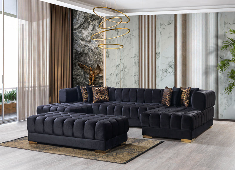 Ariana Black Velvet Double Chaise 138" Sectional