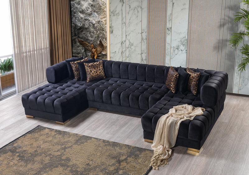 Ariana Black Velvet Double Chaise 138" Sectional