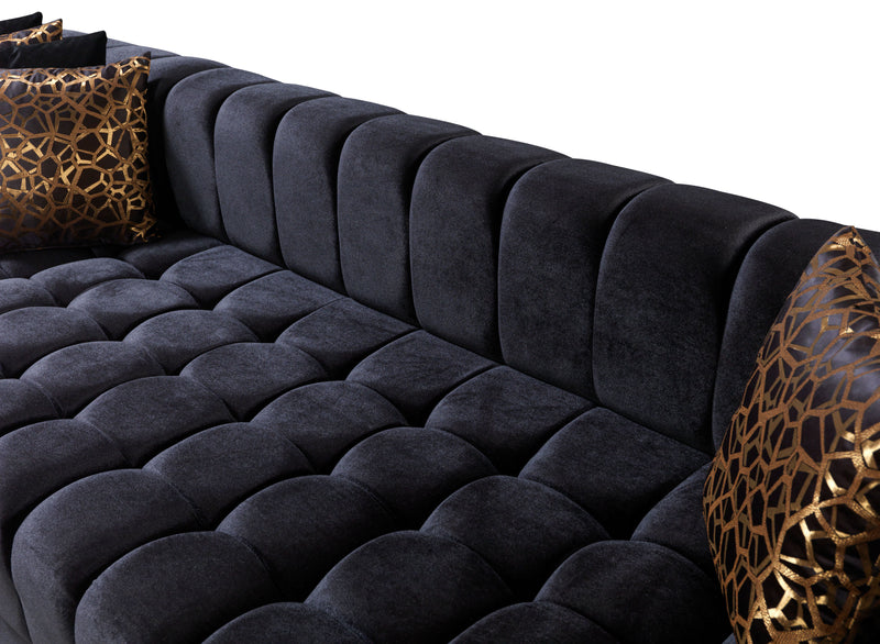 Ariana Black Velvet Double Chaise 138" Sectional