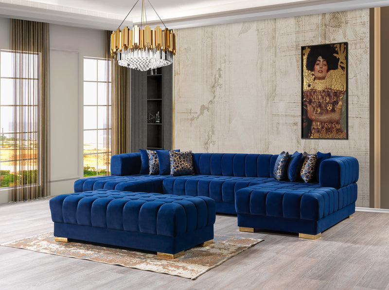 Ariana Blue Velvet Double Chaise 138" Sectional