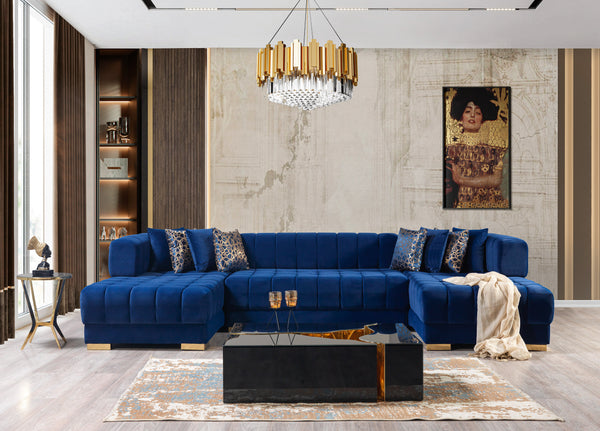 Ariana Blue Velvet Double Chaise 138" Sectional [ETA: 3/20]