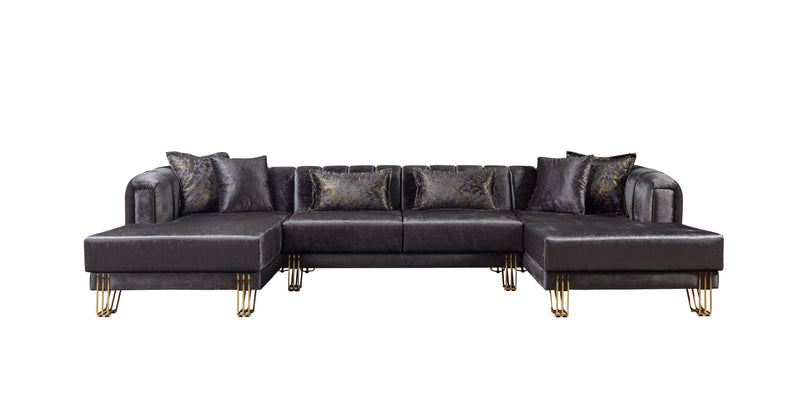 Santana Smoke Velvet Double Chaise 138" Sectional