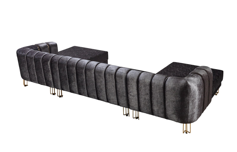 Santana Smoke Velvet Double Chaise 138" Sectional