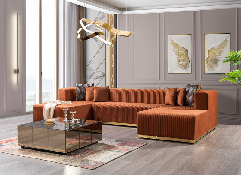 Juliana Orange Velvet 4-Piece 140" Sectional  [ETA: 10/20]