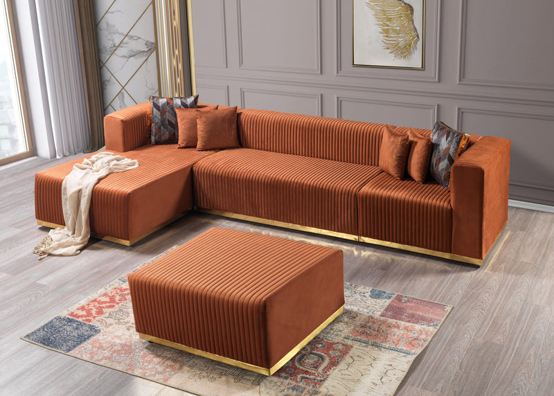 Juliana Orange Velvet 4-Piece 140" Sectional  [ETA: 10/20]