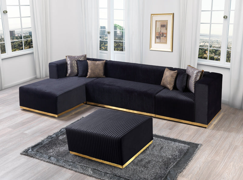 Juliana Black Velvet 4-Piece 140" Sectional