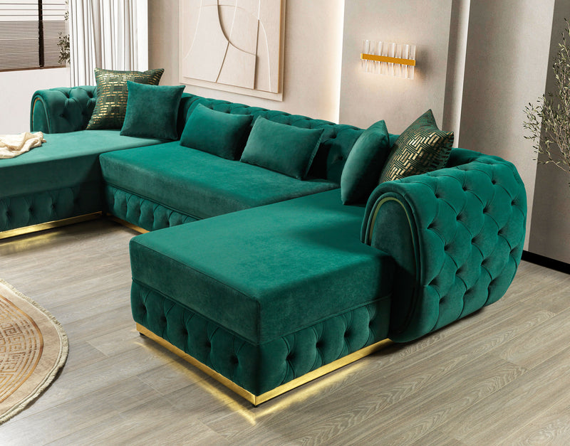 Jessie Green Velvet  Double Chaise 138" Sectional