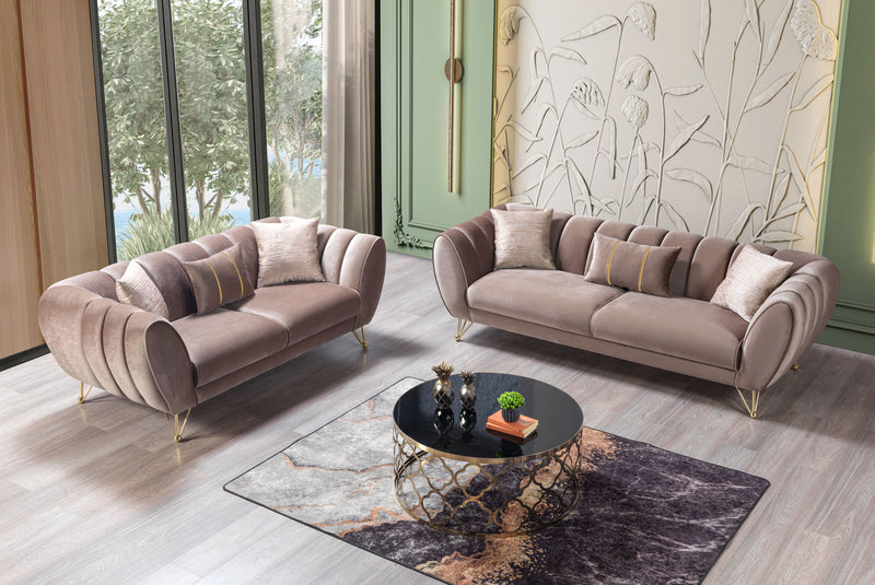 Merida Coffee Velvet Sofa 92" & Loveseat 72"