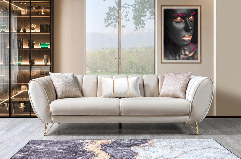 Merida Ivory Velvet Sofa 92" & Loveseat 72"