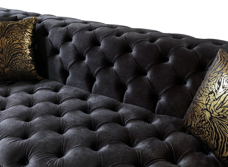 Neva Black Velvet Double Chaise 138" Sectional [ETA: 3/20]