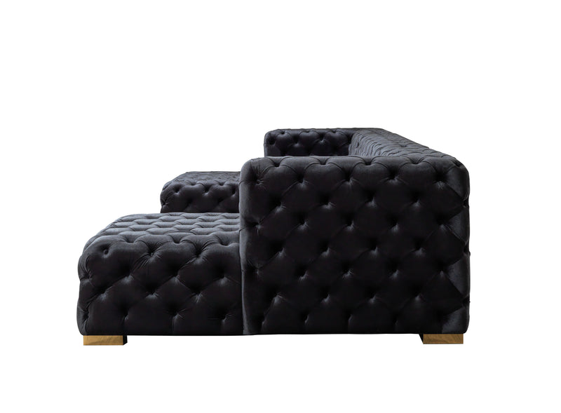 Neva Black Velvet Double Chaise 138" Sectional