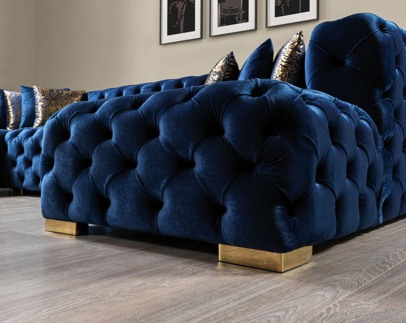 Neva Blue Velvet Double Chaise 138" Sectional