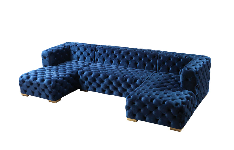 Neva Blue Velvet Double Chaise 138" Sectional