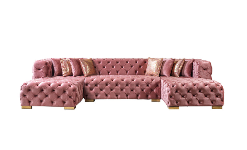 Neva Pink Velvet Double Chaise 138" Sectional