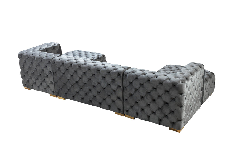 Neva Gray Velvet Double Chaise 138" Sectional