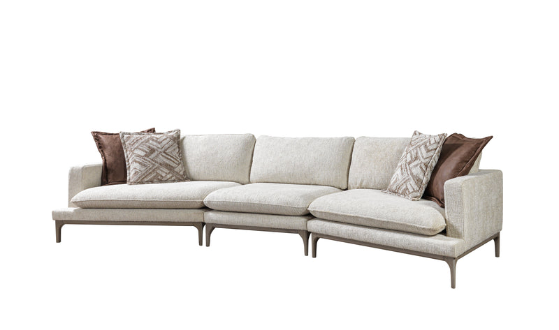 Dylan Ivory Linen 3-Piece Curved 126" Sectional with Ottoman