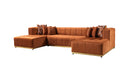 Elisha Orange Velvet Double Chaise 140" Sectional