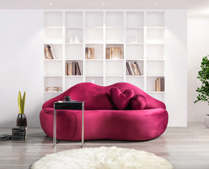 Lips Maroon Velvet Loveseat 81