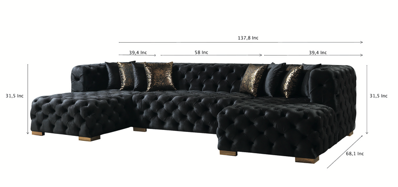 Neva Black Velvet Double Chaise 138" Sectional [ETA: 3/20]