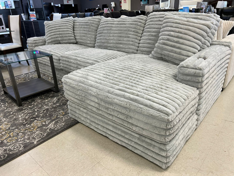Comfrey Oversized Corduroy Gray 123" Sectional with Cupholders