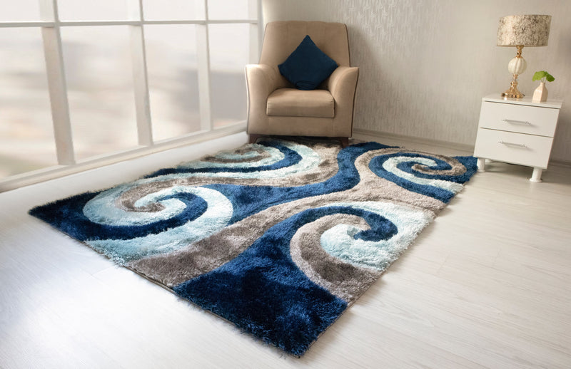 3D Shaggy GRAY-BLUE Area Rug - 3D555