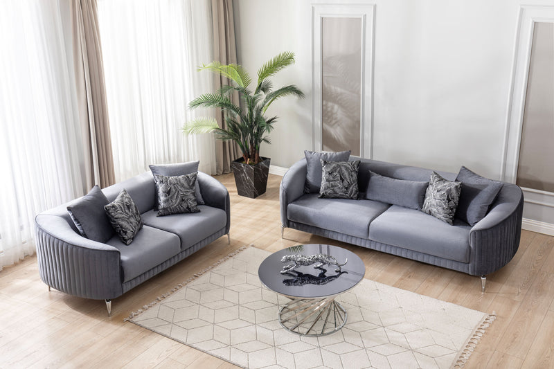 Angela Gray Velvet Sofa 91" & Loveseat 71"