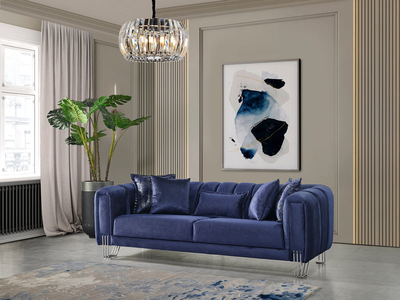 Santana Navy Velvet Sofa 89" & Loveseat 69"