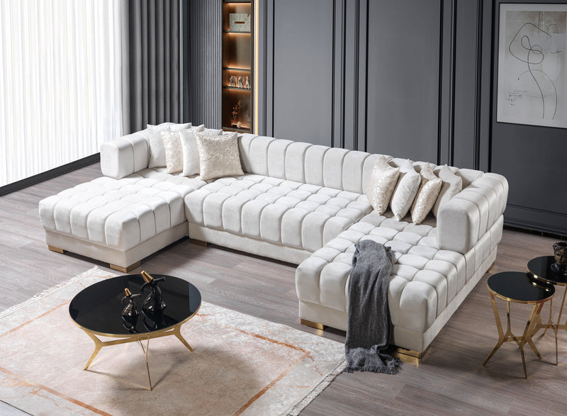 Ariana Ivory Velvet Double Chaise 138" Sectional