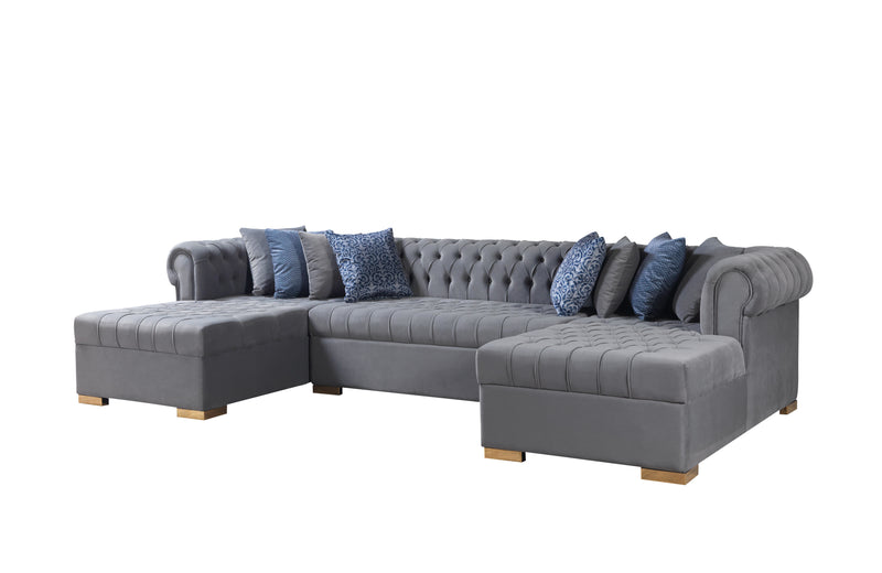 Lauren Gray Velvet Double Chaise 136" Sectional