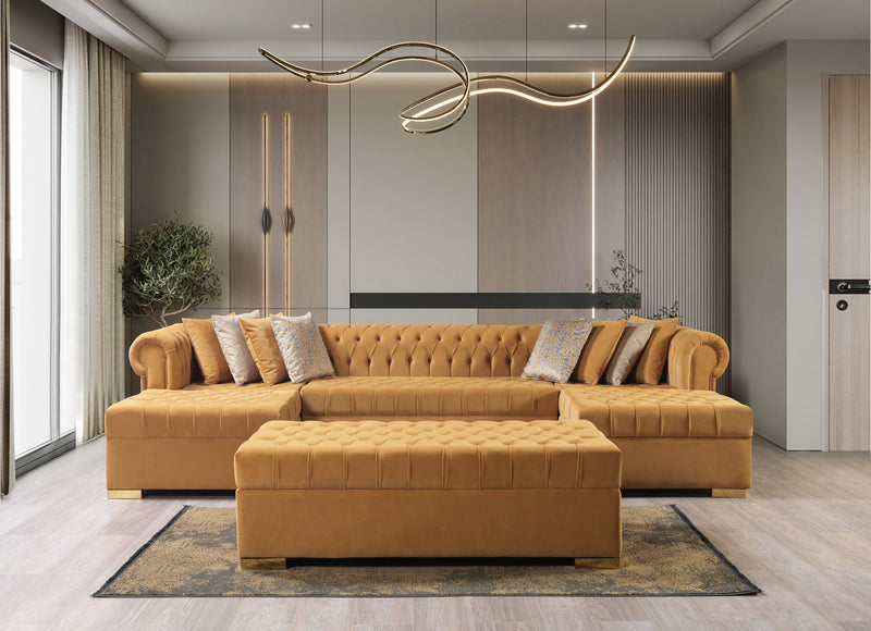 Lauren Mustard Velvet Double Chaise 136" Sectional