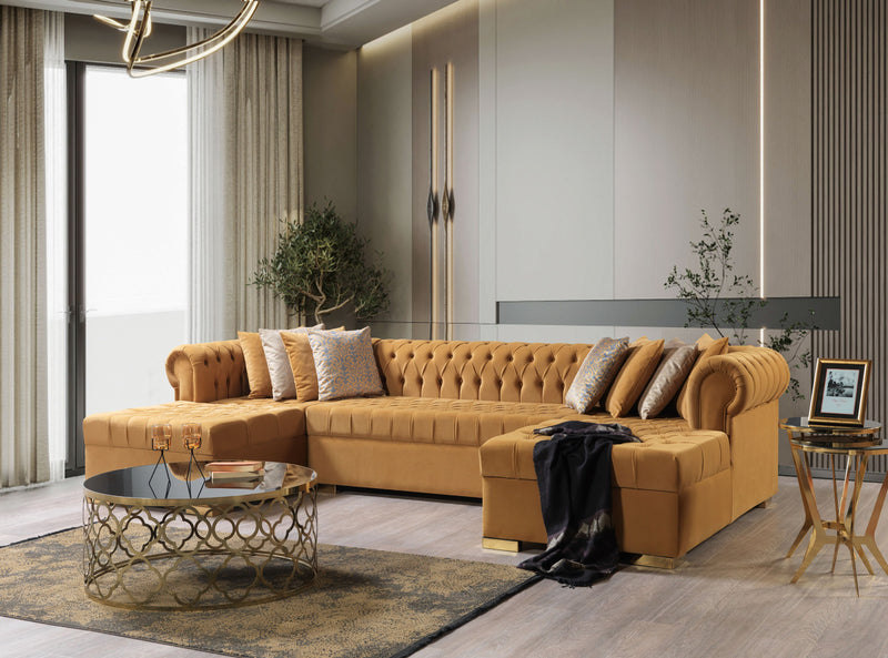 Lauren Mustard Velvet Double Chaise 136" Sectional