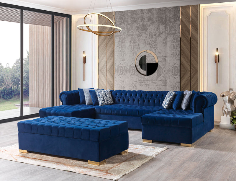 Lauren Navy Velvet Double Chaise 136" Sectional