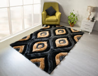 3D Shaggy GOLD-BLACK Area Rug - 3D151